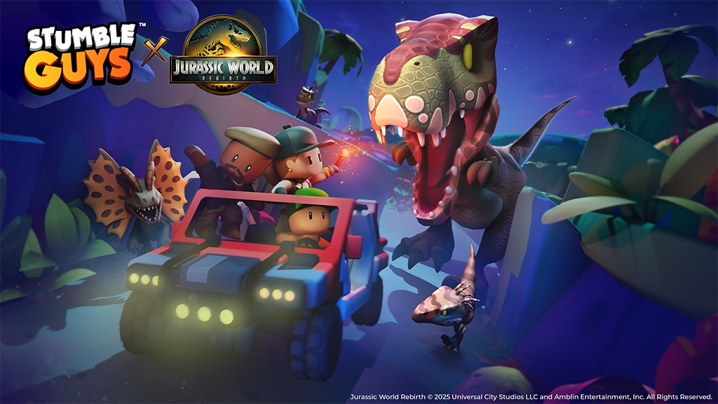 Актуализацията на Stumble Guys включва персонажи от Jurassic World и много нови неща