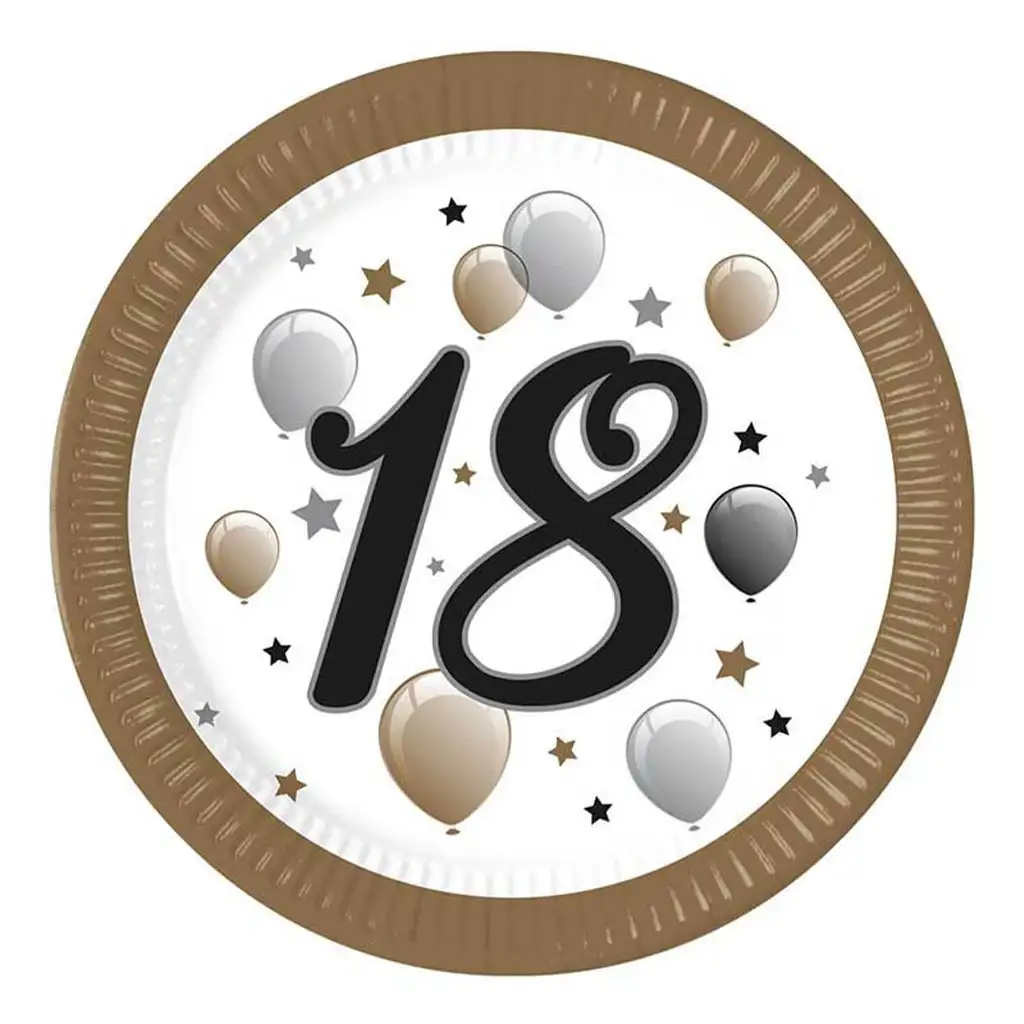 "18" години с надпис хартиена чиния 8бр. комплект 23см изображение 1