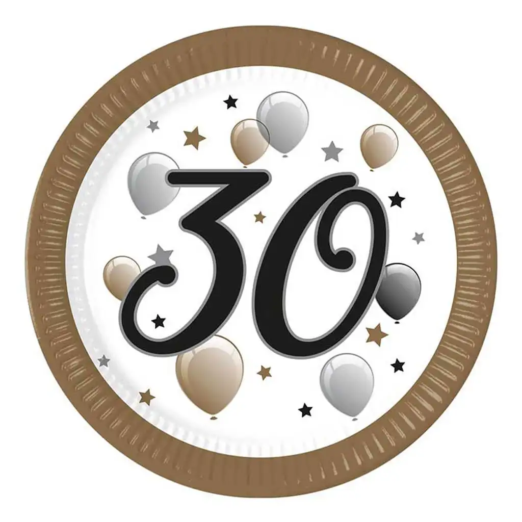 "30" години с надпис хартиена чиния комплект от 8 броя 23 см изображение 1