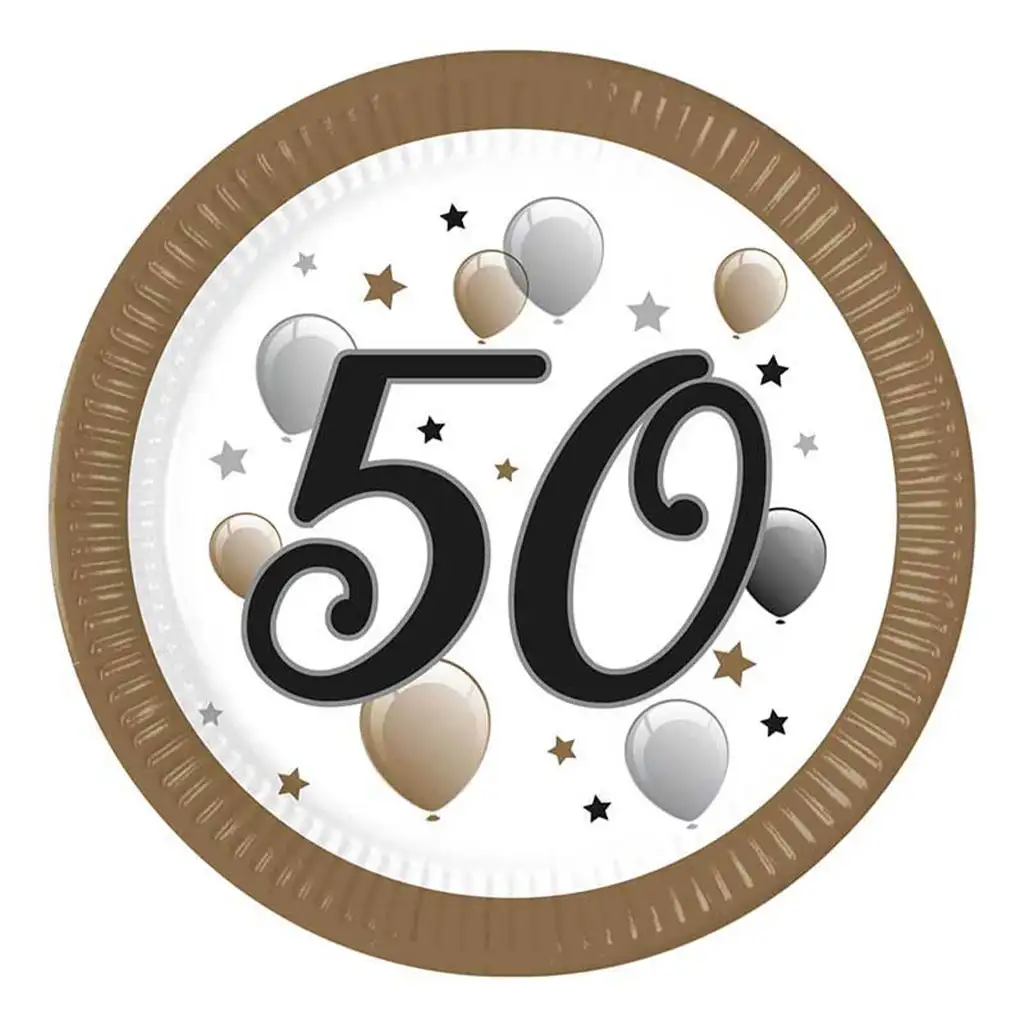"50" години с надпис хартиена чиния комплект от 8 броя 23 см изображение 1