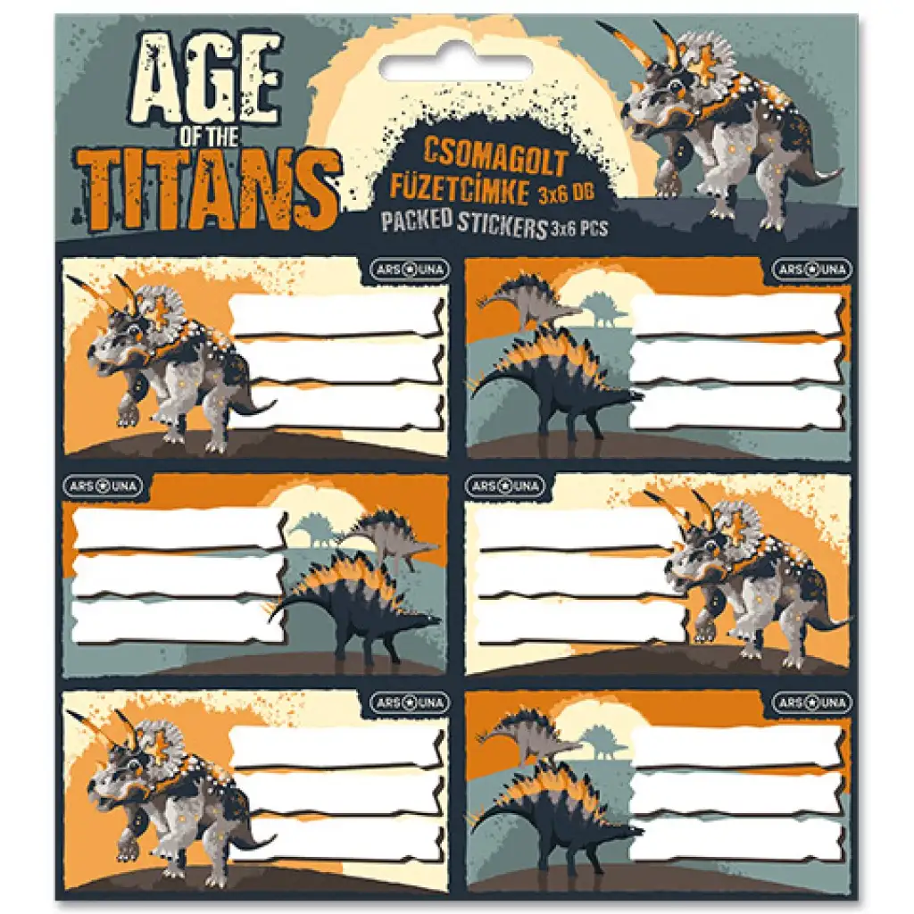 Ars Una: Age of the Titans с динозаври опаковани етикети за тетрадки 3x6бр. изображение 1
