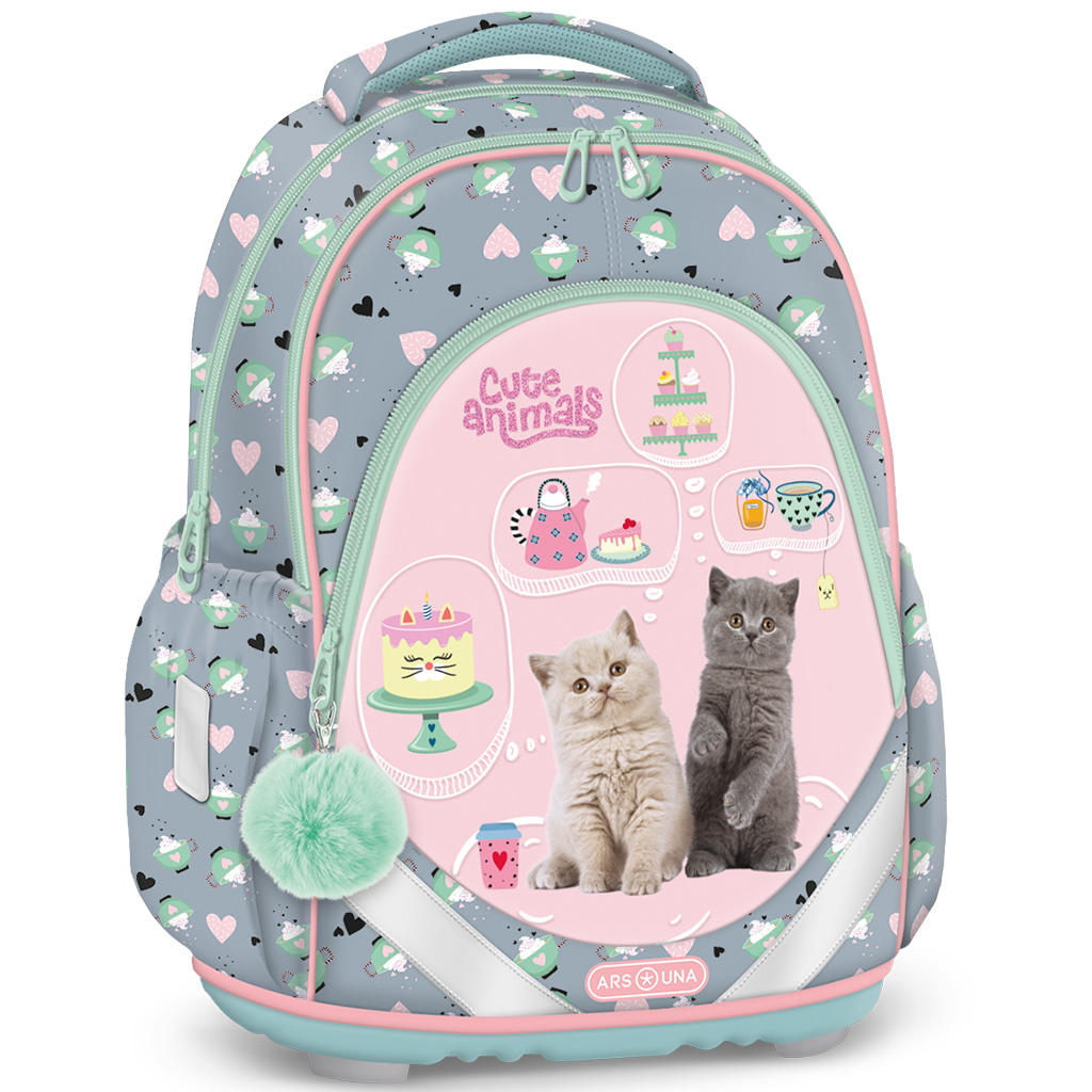 Ars Una: Cute Animals чай парти котешка анатомична училищна раница, раница 33×43×22cm изображение 1