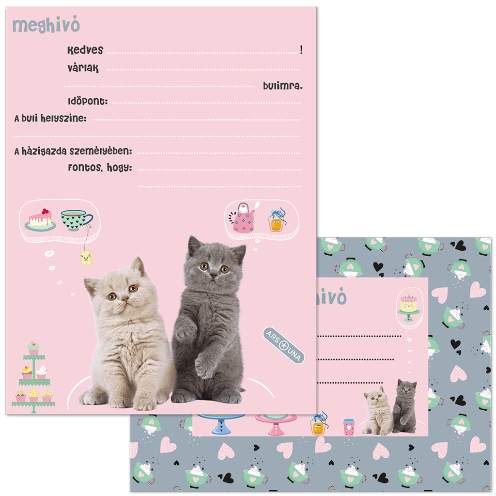 Ars Una: Cute Animals чай парти котешки 10бр. покана комплект с пликове изображение 1