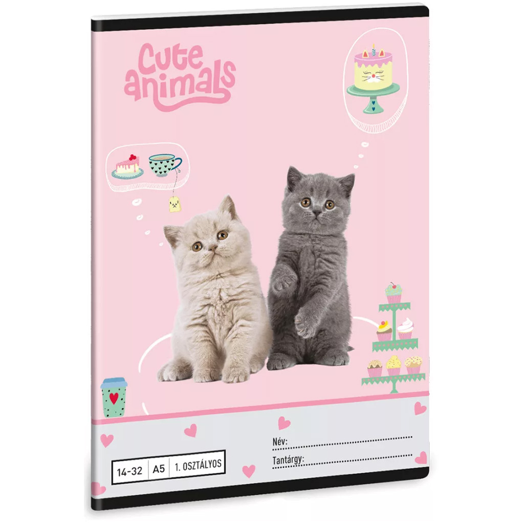 Ars Una: Cute Animals - Tea Party A/5 1. клас тетрадка с линии 14-32 изображение 1