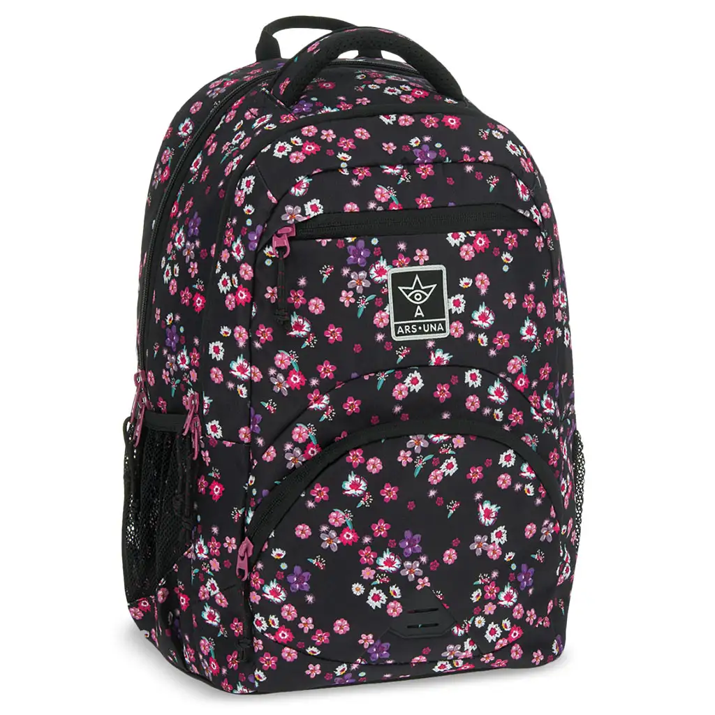 Ars Una: Pearl Blossom Black цветен ергономичен училищен ранец, раница 33x45x24cm изображение 1