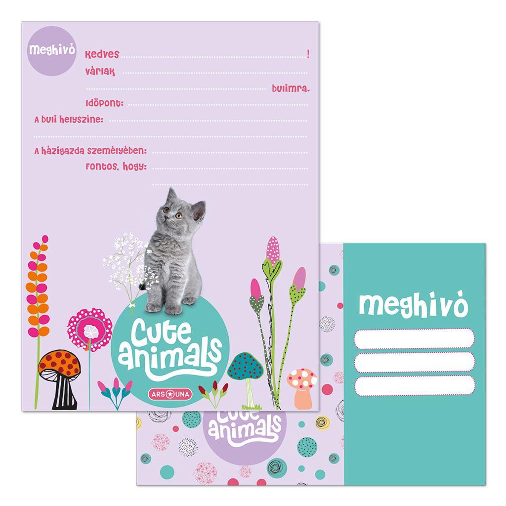 Ars Una: Сладки животни - Котенце 10 бр. покана комплект с пликове изображение 1