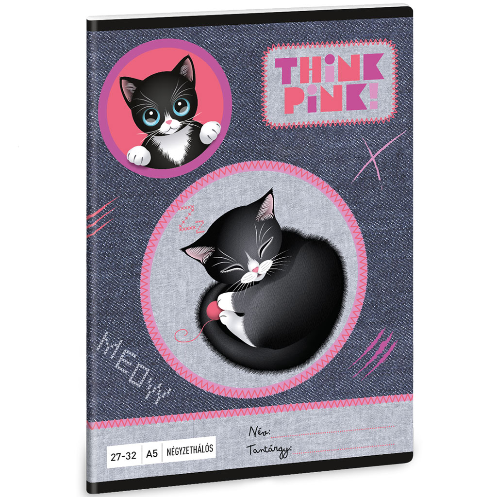 Ars Una: Think Pink черна котешка каре тетрадка A/5 27-32 изображение 1