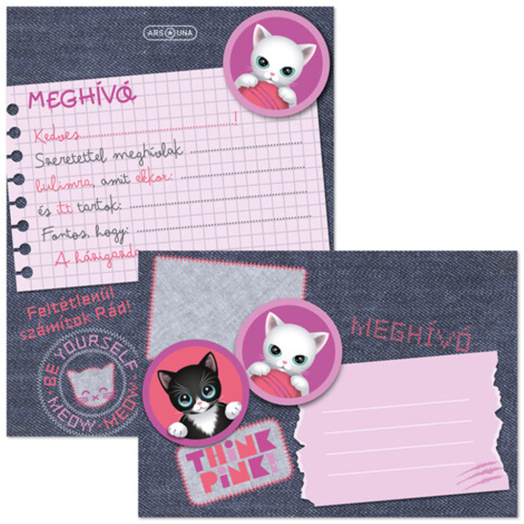 Ars Una: Think pink котешки 10бр. покана комплект с пликове изображение 1
