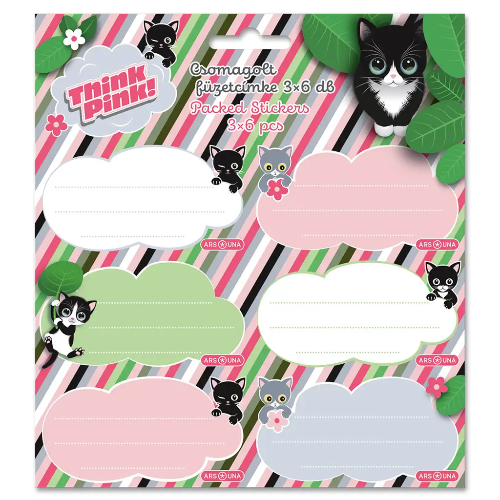 Ars Una Think Pink котешки опакован етикет за тетрадки 3x6 бр. изображение 1