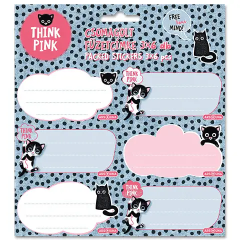 Ars Una: Think Pink котешки опаковани етикети за тетрадки 3x6бр. изображение 1