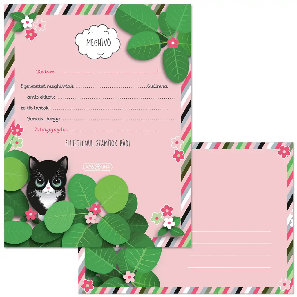 Ars Una Think Pink котешки покани за парти с пликове 10 бр. изображение 1