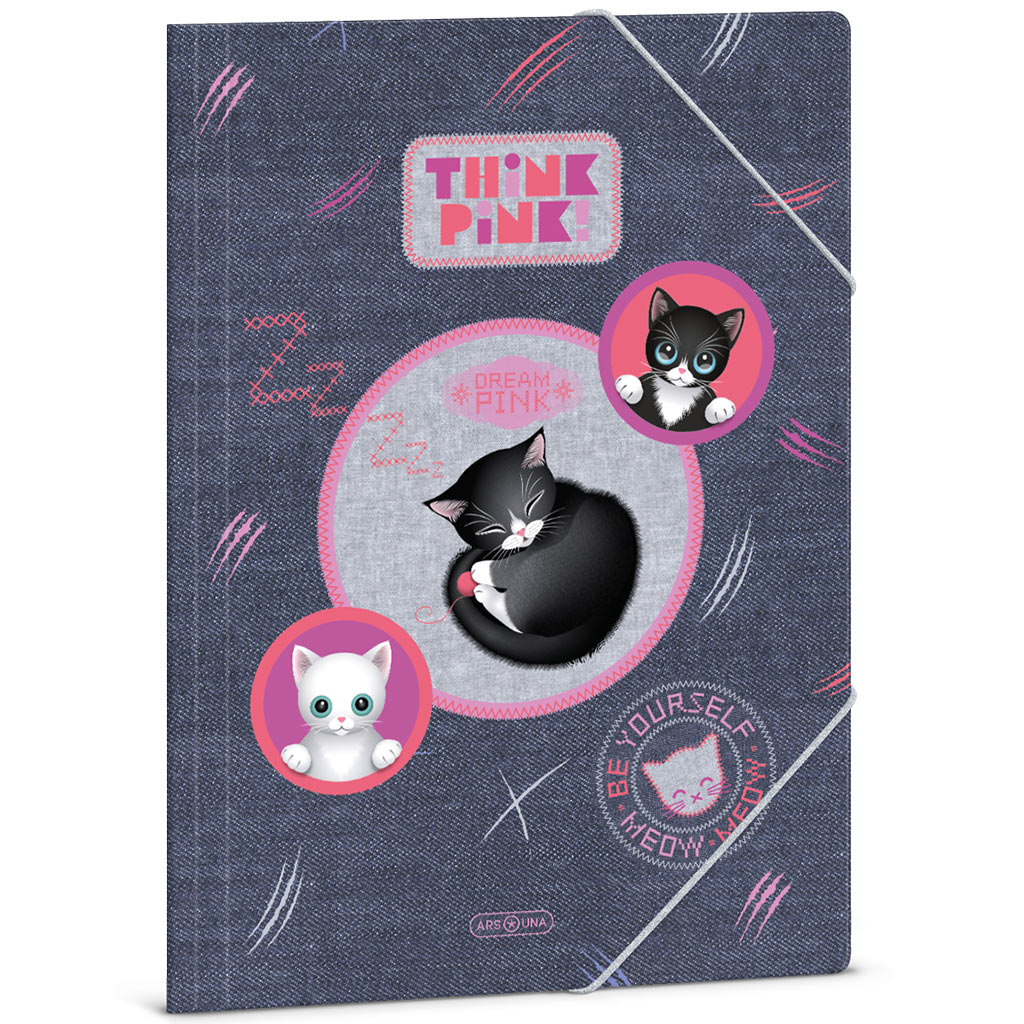 Ars Una: Think Pink сладък котешки папка с ластик A/4 размер изображение 1