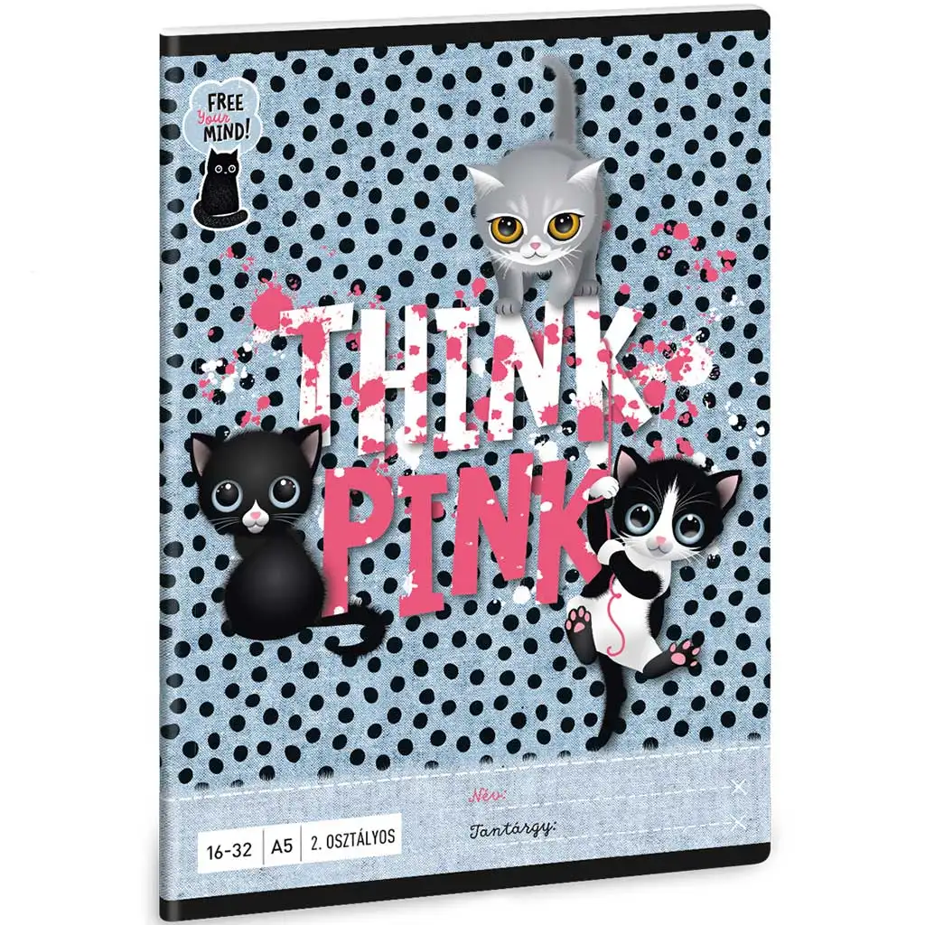Ars Una: Think Pink сладък котешки тетрадка за 2. клас с линии 32 листа A/5 изображение 1
