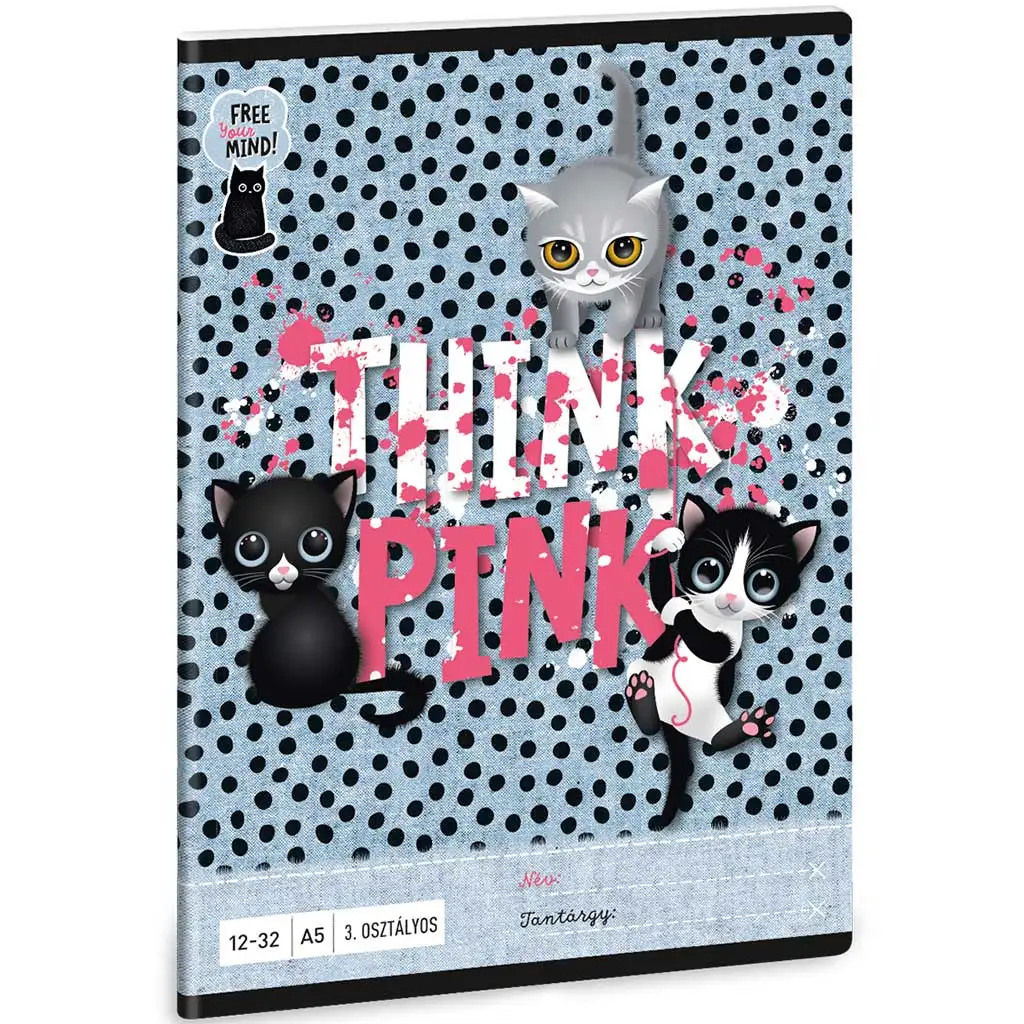 Ars Una: Think Pink сладък котешки тетрадка за 3. клас с линии 32 страници A/5 изображение 1