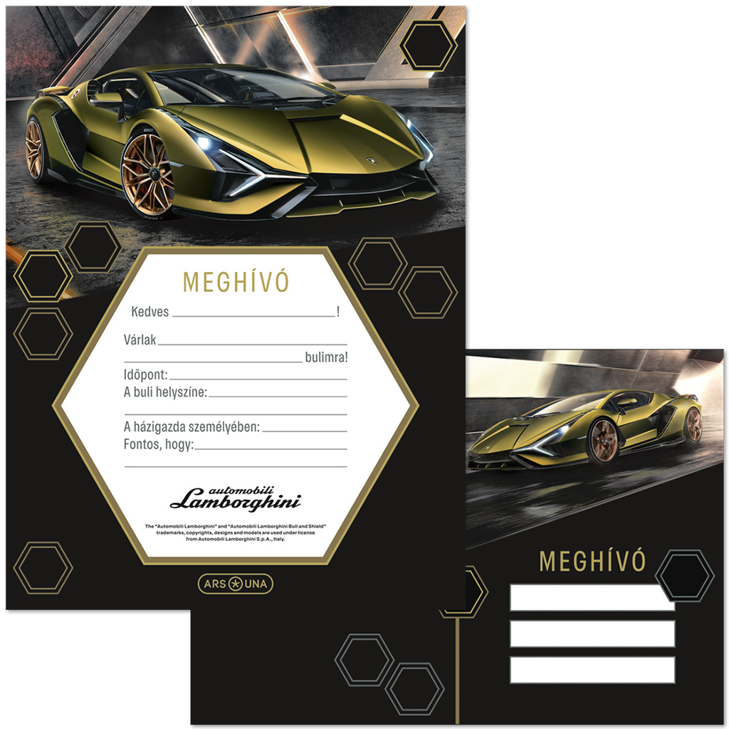 Ars Una: Жълт Lamborghini модел 10бр покана комплект с пликове изображение 1