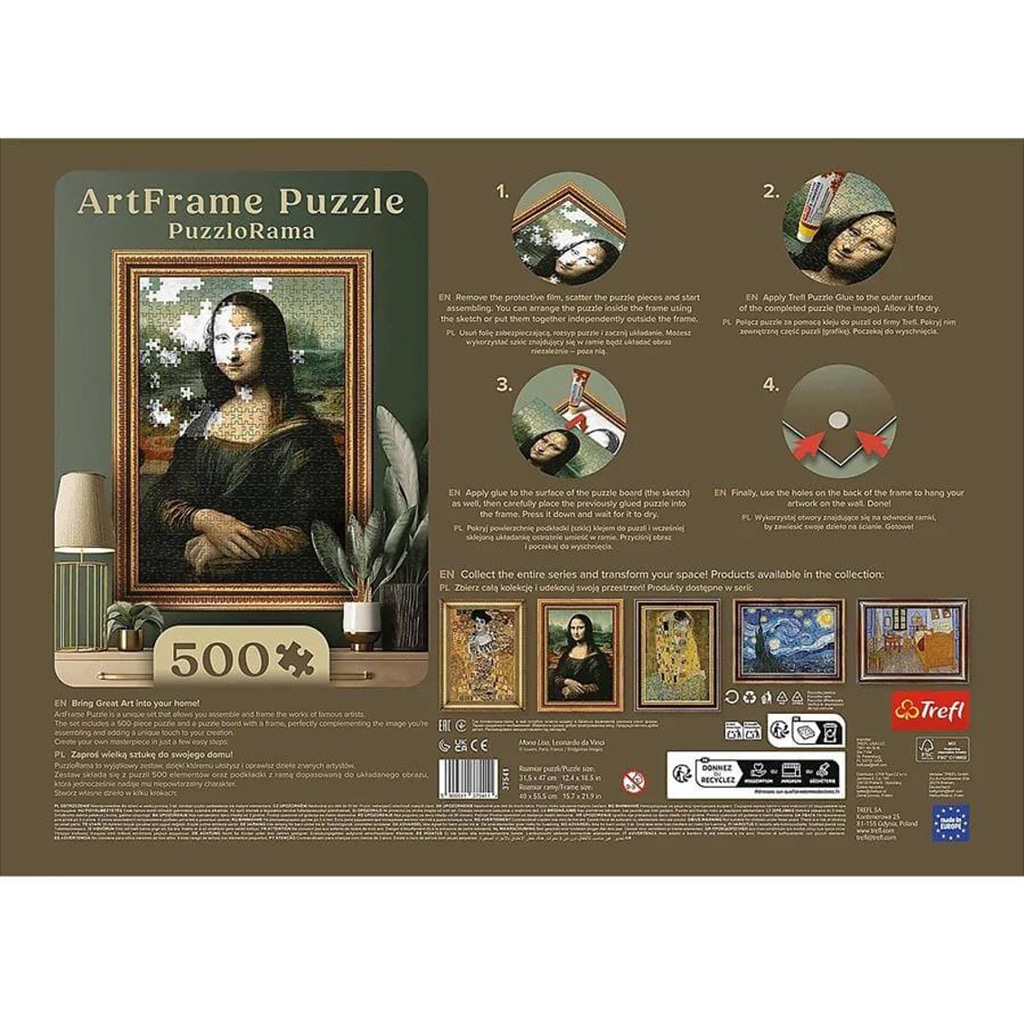 ArtFrame: Леонардо да Винчи - Мона Лиза 500 части пъзел с рамка - Trefl изображение 3