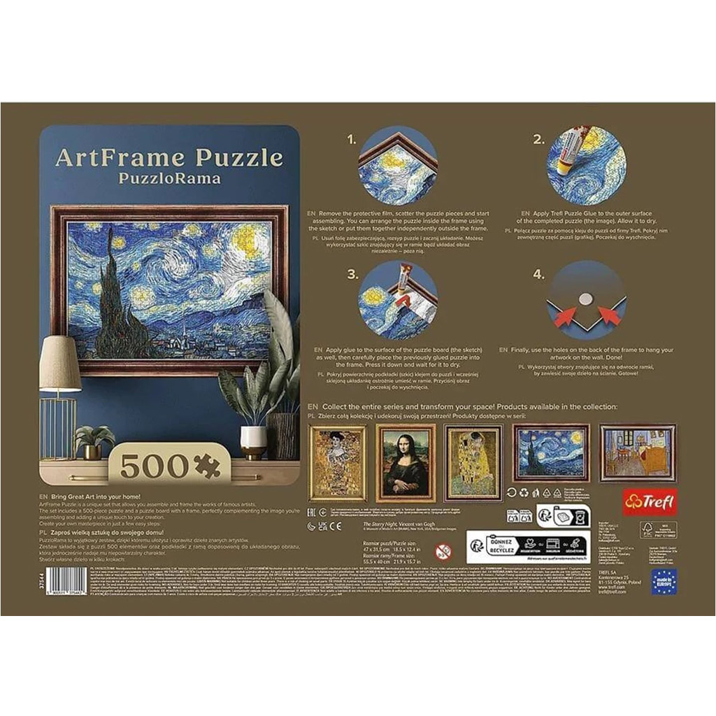 ArtFrame: Ван Гог - Звездна нощ 500 части пъзел с рамка - Trefl изображение 3