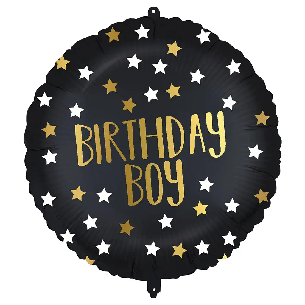 Балон с фолио за рожден ден – с надпис "Birthday Boy", черно-златисти звезди 46см изображение 1