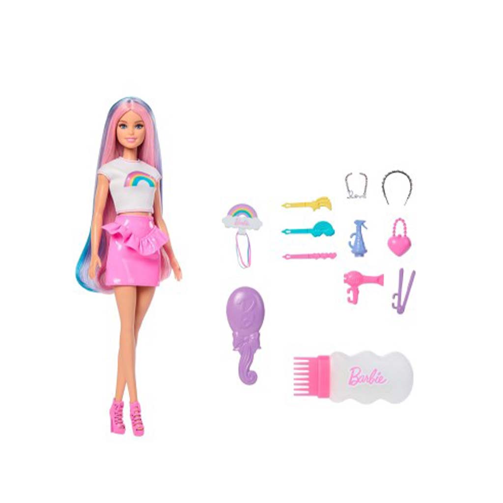 Barbie: Блестяща дъговидна коса кукла с аксесоари - Mattel изображение 2