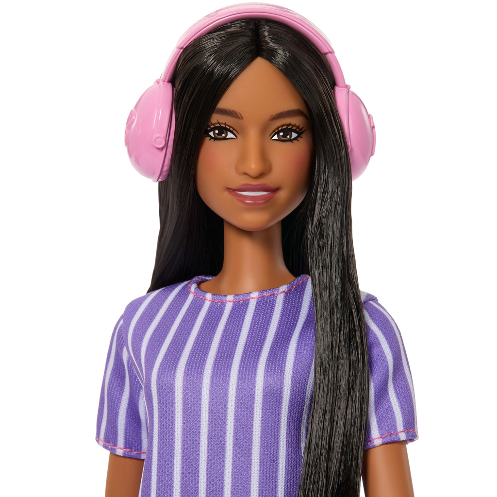 Барби: Fashionista Приятелки стилна модна кукла с слушалки в лилава рокля – Mattel изображение 3