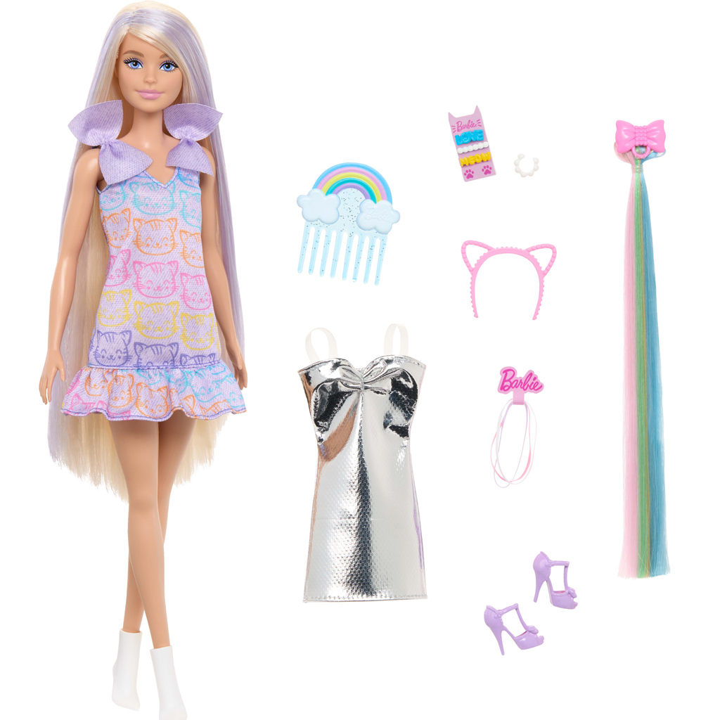 Барби кукла с котешка рокля и модни кичури комплект - Mattel изображение 3