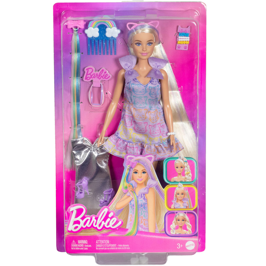 Барби кукла с котешка рокля и модни кичури комплект - Mattel изображение 1