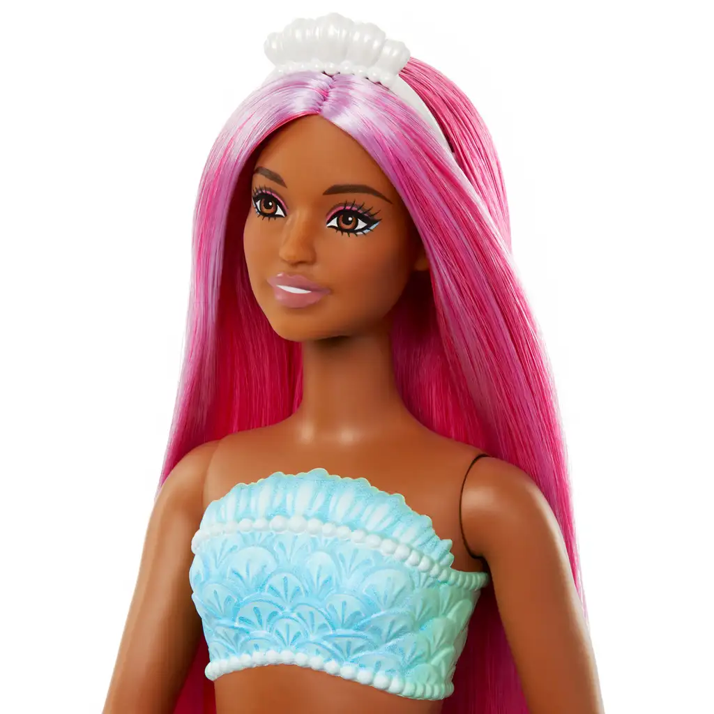 Barbie Dreamtopia: Русалка кукла с розови коси и коралови перки - Mattel изображение 3