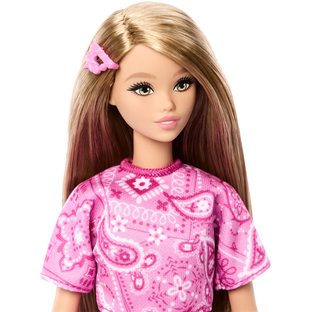 Barbie: Fashionista Приятелки стилна модна кукла с розова кърпа с шарки - Mattel изображение 3