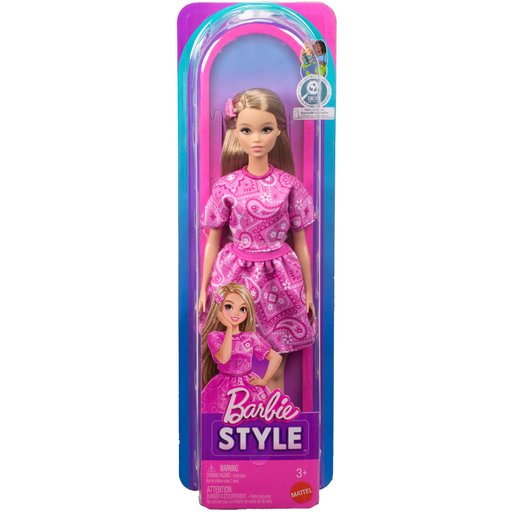 Barbie: Fashionista Приятелки стилна модна кукла с розова кърпа с шарки - Mattel изображение 1