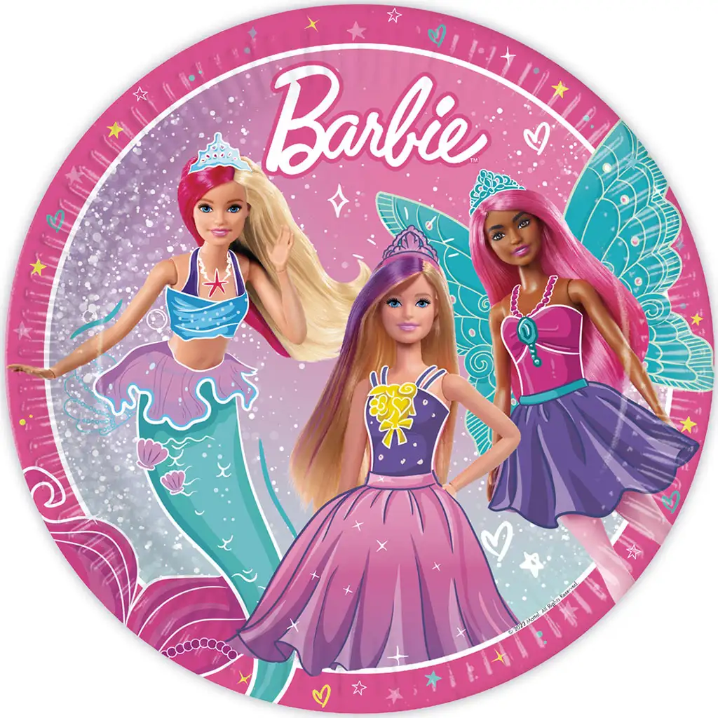 Barbie комплект от 8 хартиени чинии с диаметър 23 см изображение 1