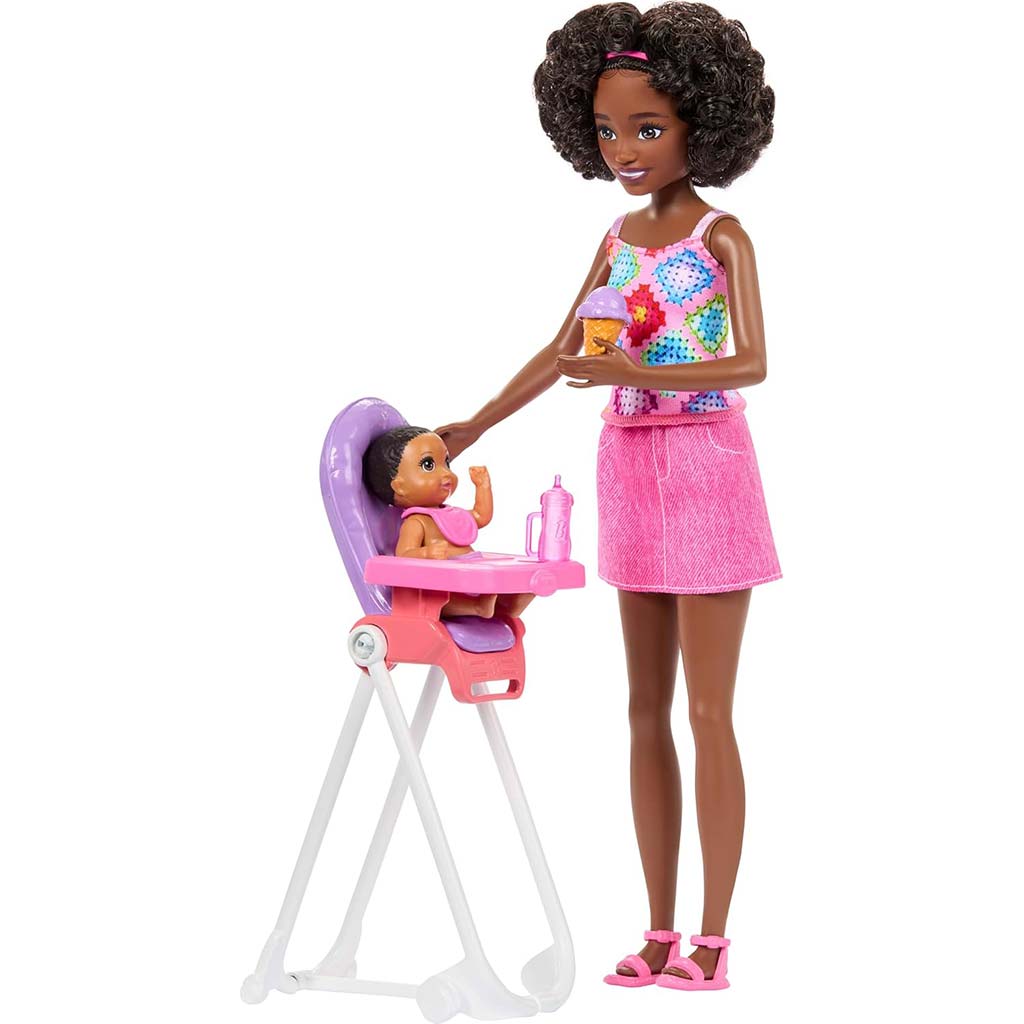Barbie кукла в розова рокля - комплект за детегледачка - Mattel изображение 3