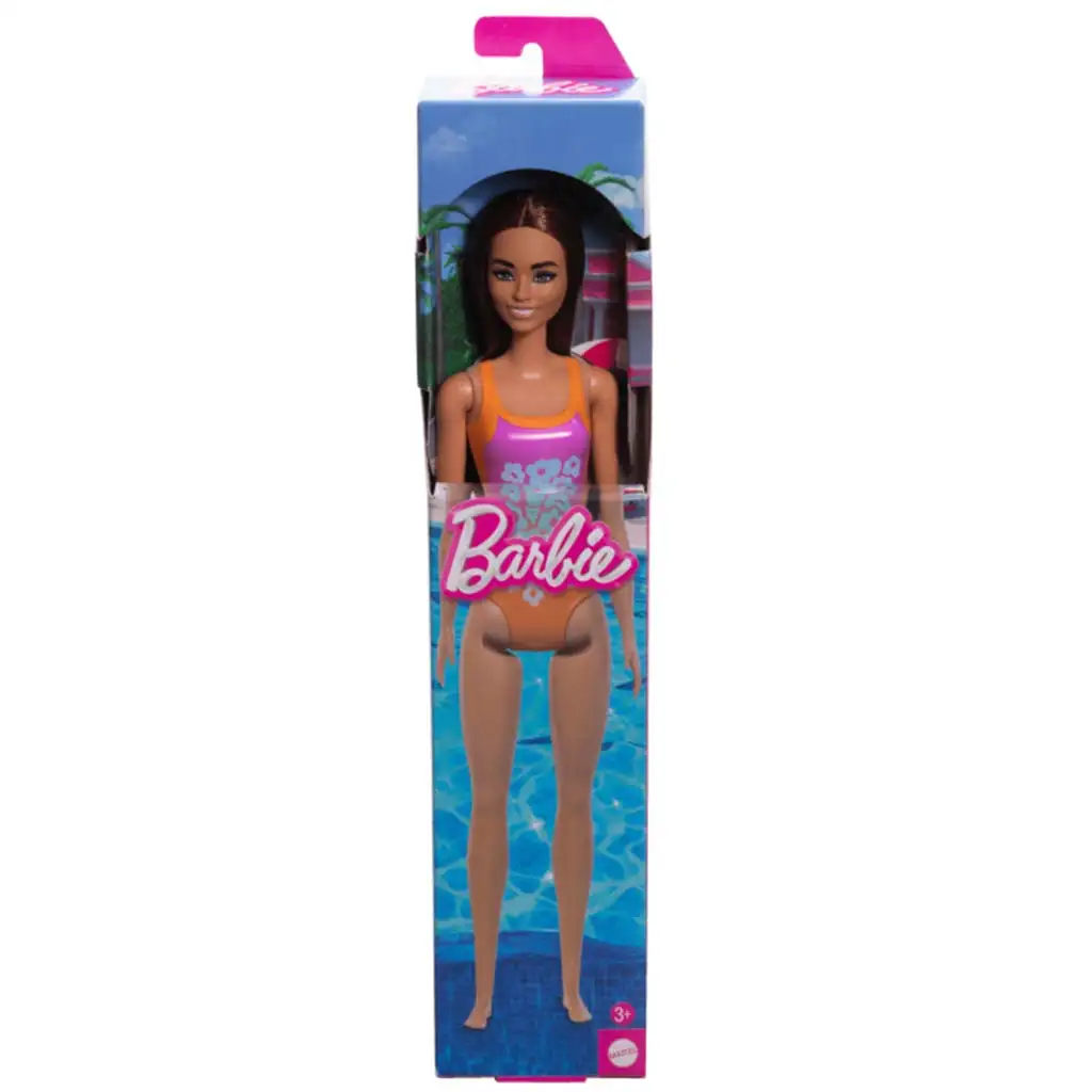 Barbie Плажна кукла в лилав цвят, с шарен бански - Mattel изображение 1