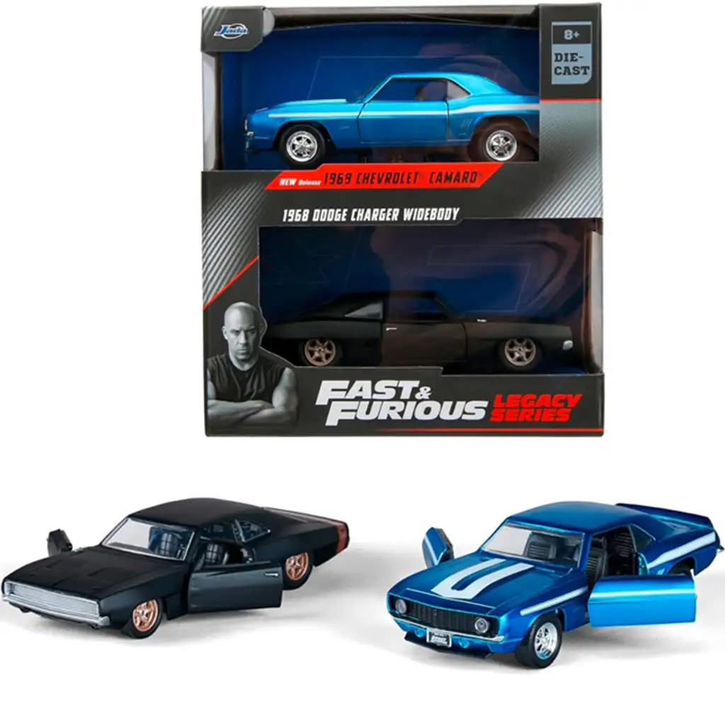 Бързи и яростни: 1969 Chevrolet Camaro и 1968 Dodge Charger Widebody комплект от 2 броя 1/32 мащаб - Jada Toys изображение 1