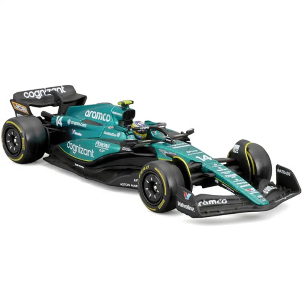 Bburago: Aston Martin AMR23 F1 състезателен автомобил метален автомобилен модел 1/43 (Фернандо Алонсо #14, с каска вариант) изображение 2