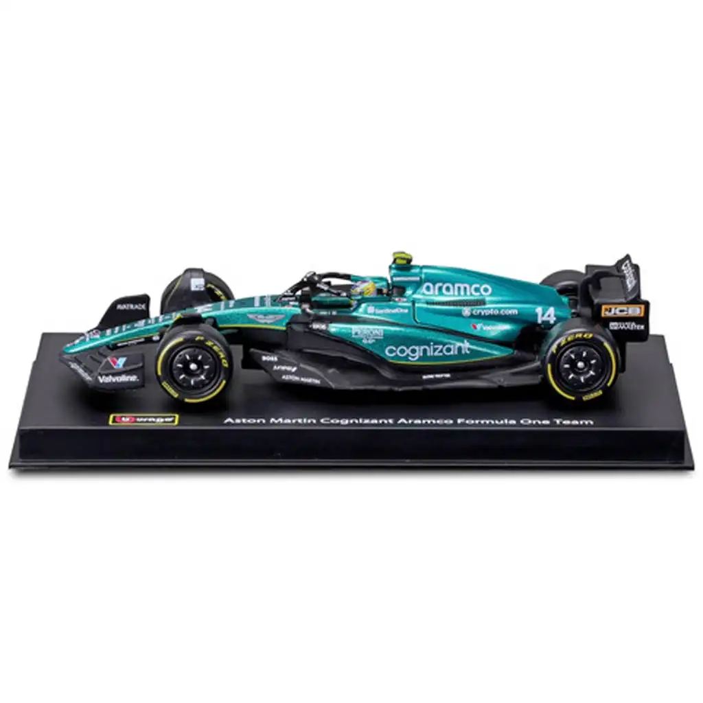 Bburago: Aston Martin AMR23 F1 състезателен автомобил метален автомобилен модел 1/43 (Фернандо Алонсо #14, с каска вариант) изображение 3