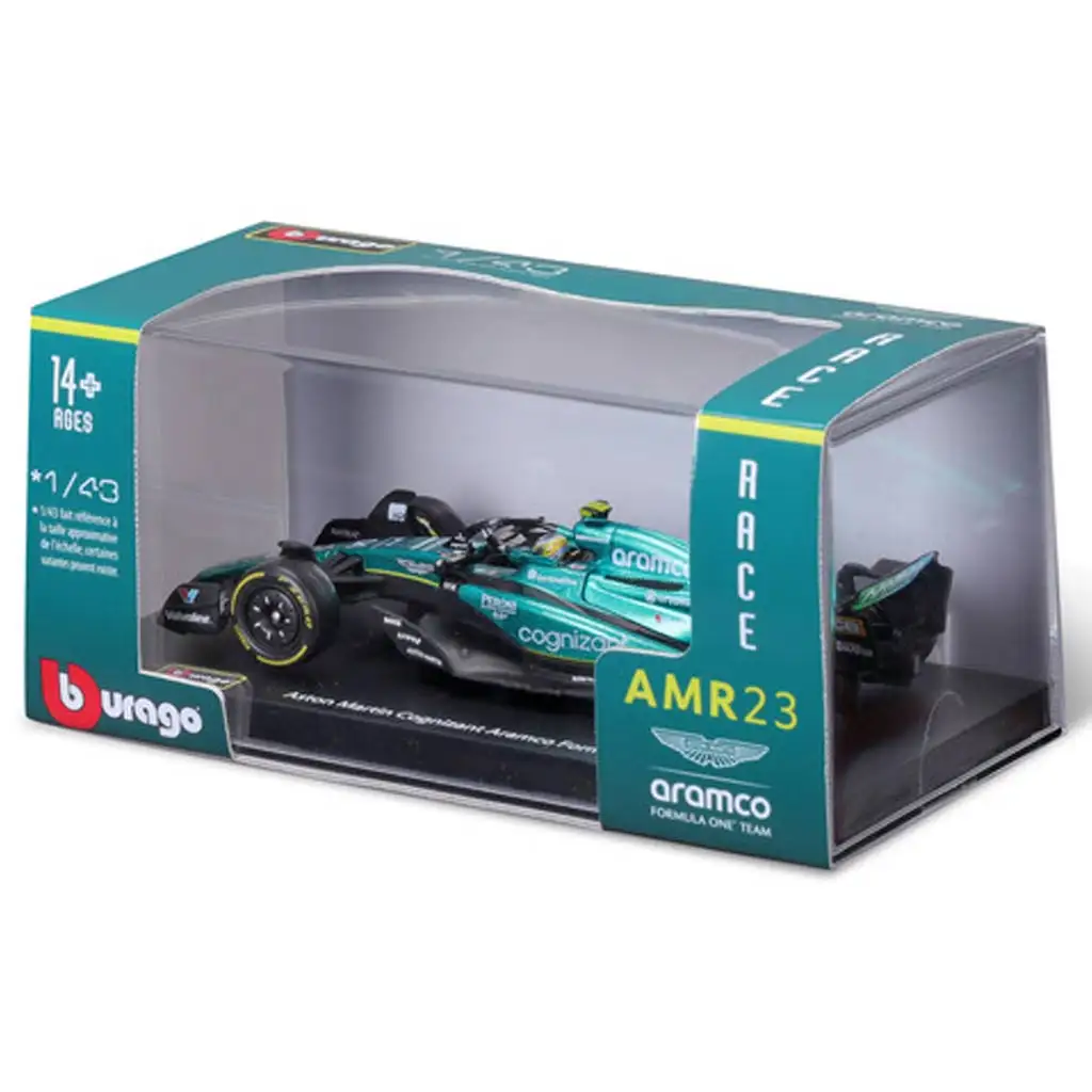 Bburago: Aston Martin AMR23 F1 състезателен автомобил метален автомобилен модел 1/43 (Фернандо Алонсо #14, с каска вариант) изображение 5