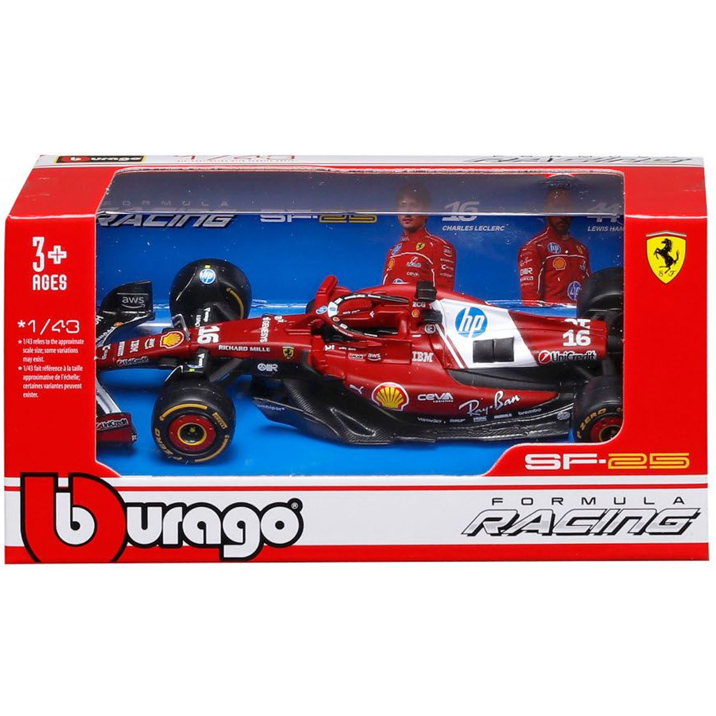 Bburago: Ferrari SF-25 F1 състезателен автомобил метален автомобилен модел 1/43 (Шарл Леклер #16) изображение 1