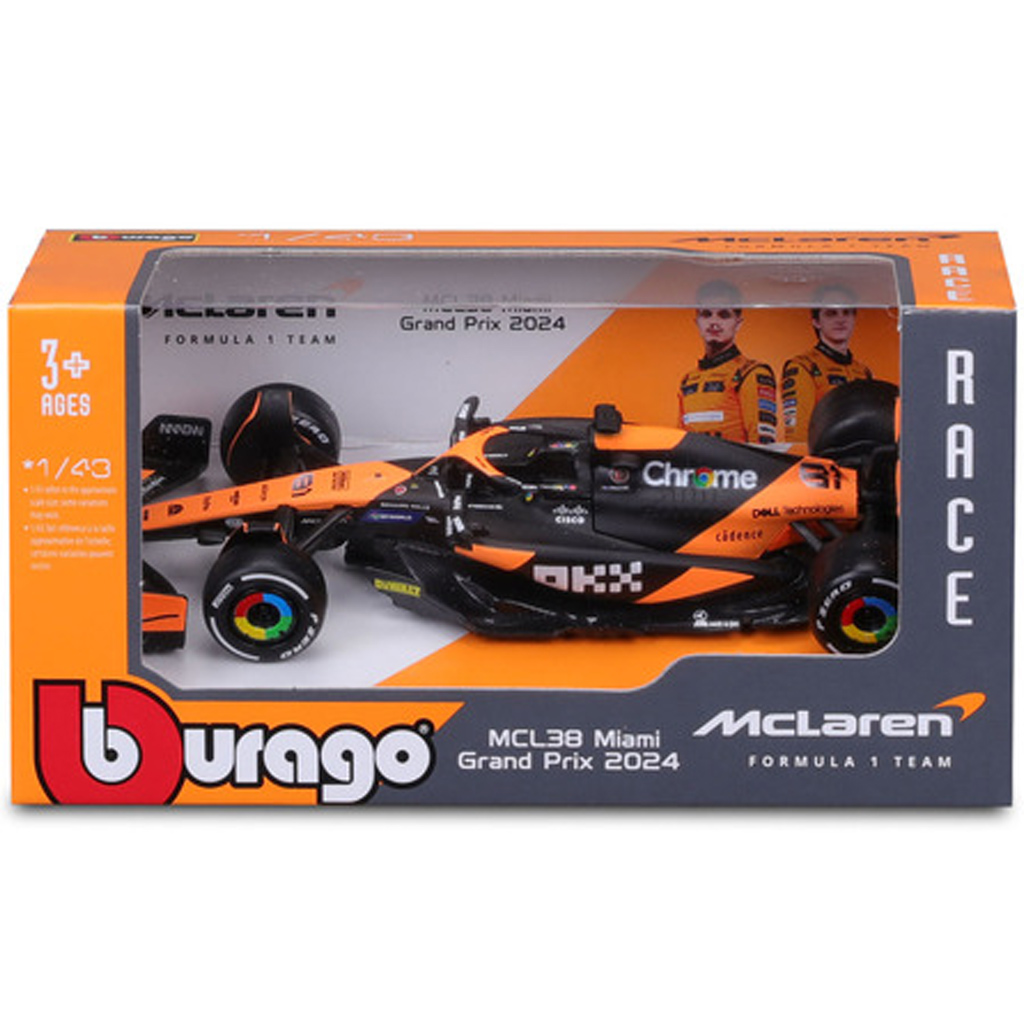 Bburago: McLaren MCL38 Miami Grand Prix 2024 F1 състезателен автомобил метален автомобилен модел 1/43 (Оскар Пиастри #81) изображение 1