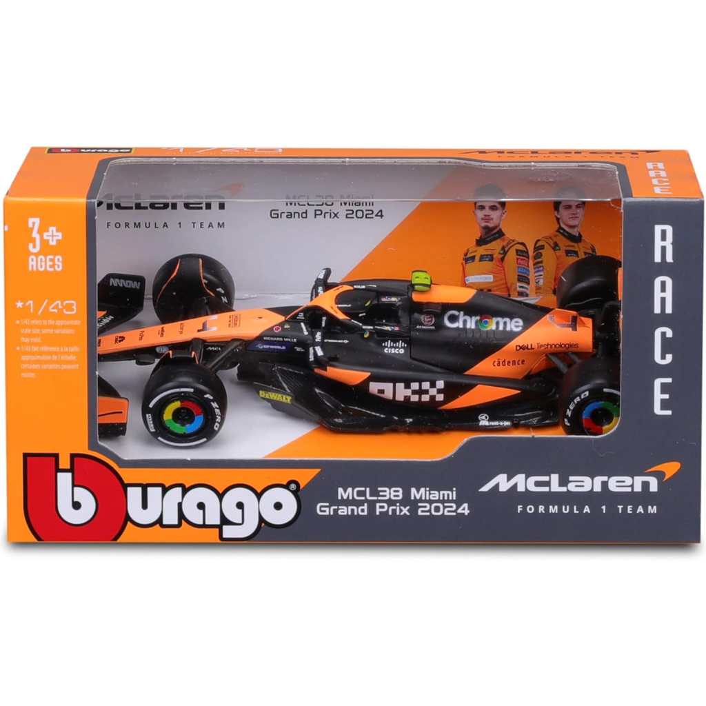 Bburago: McLaren Racing MCL38 (2024) F1 състезателен автомобил метален автомобилен модел 1/43 (Ландо Норис #4) изображение 1