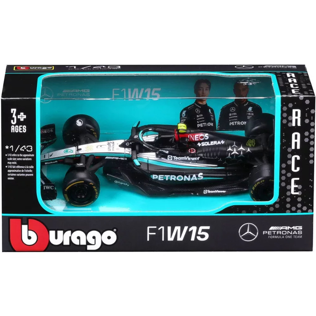 Bburago: Mercedes-AMG F1 W15 Performance F1 състезателен автомобил метален автомобилен модел 1/43 (Люис Хамилтън #44) изображение 1