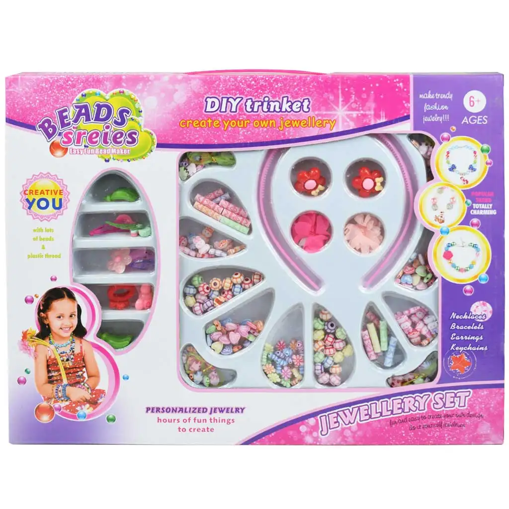 Beads Series: Комплект за изработка на бижута с 200+ цветни мъниста и лента за коса изображение 1