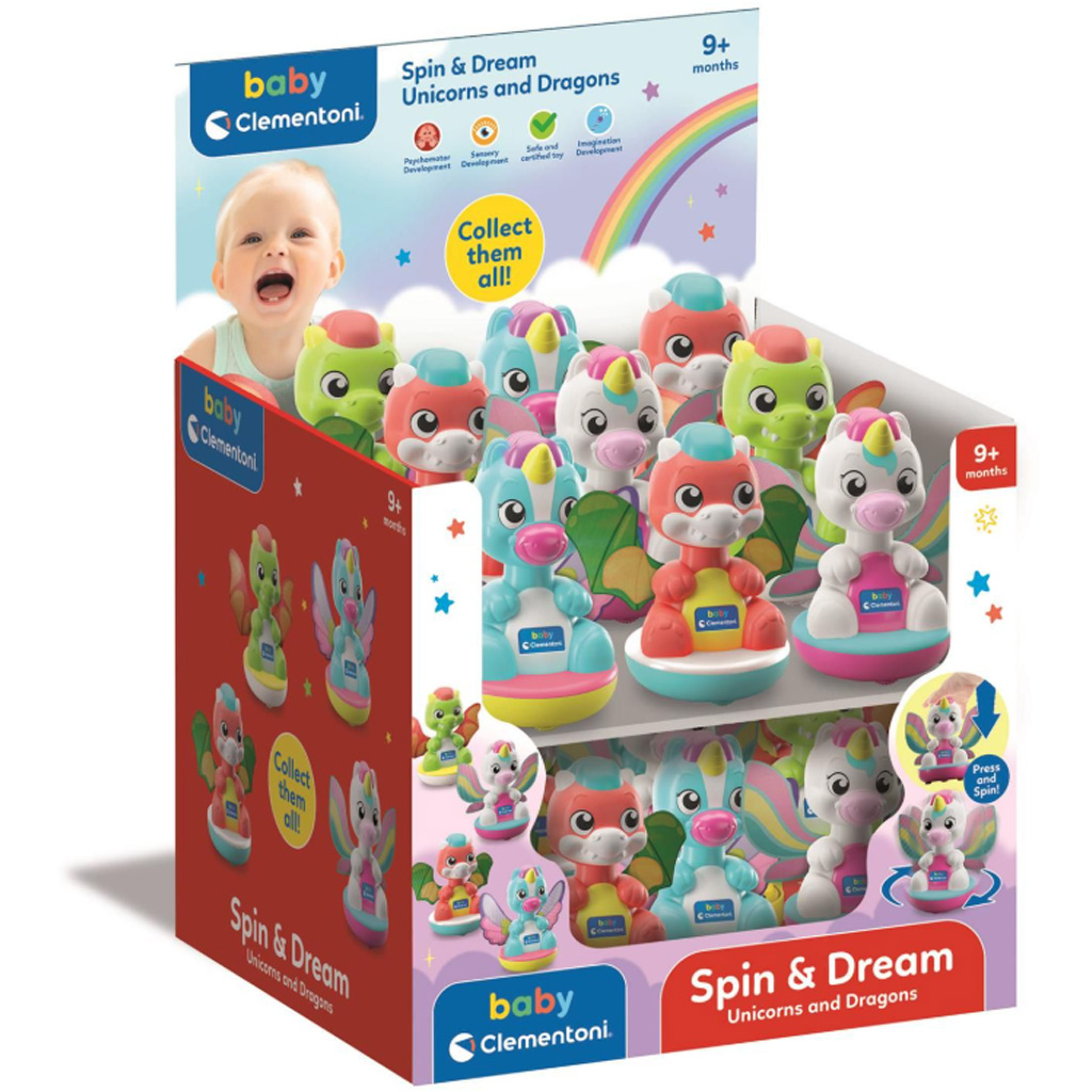 Бебешки Spin & Dream еднорог и дракон играчка 1бр - Clementoni изображение 1