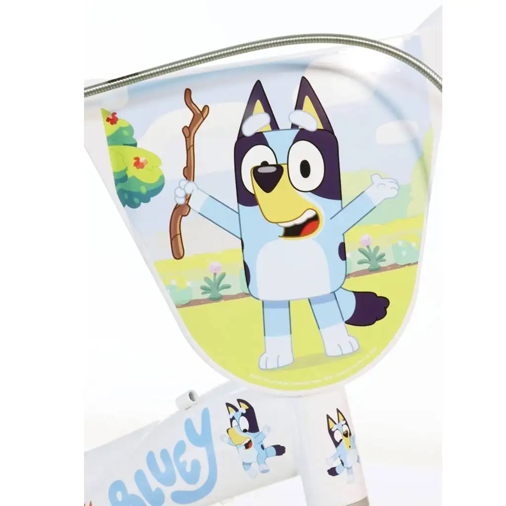 Bluey 12” детски велосипед с държач за бутилка и странични колела в бяло-синьо-зелено – Dino Bikes велосипед изображение 3
