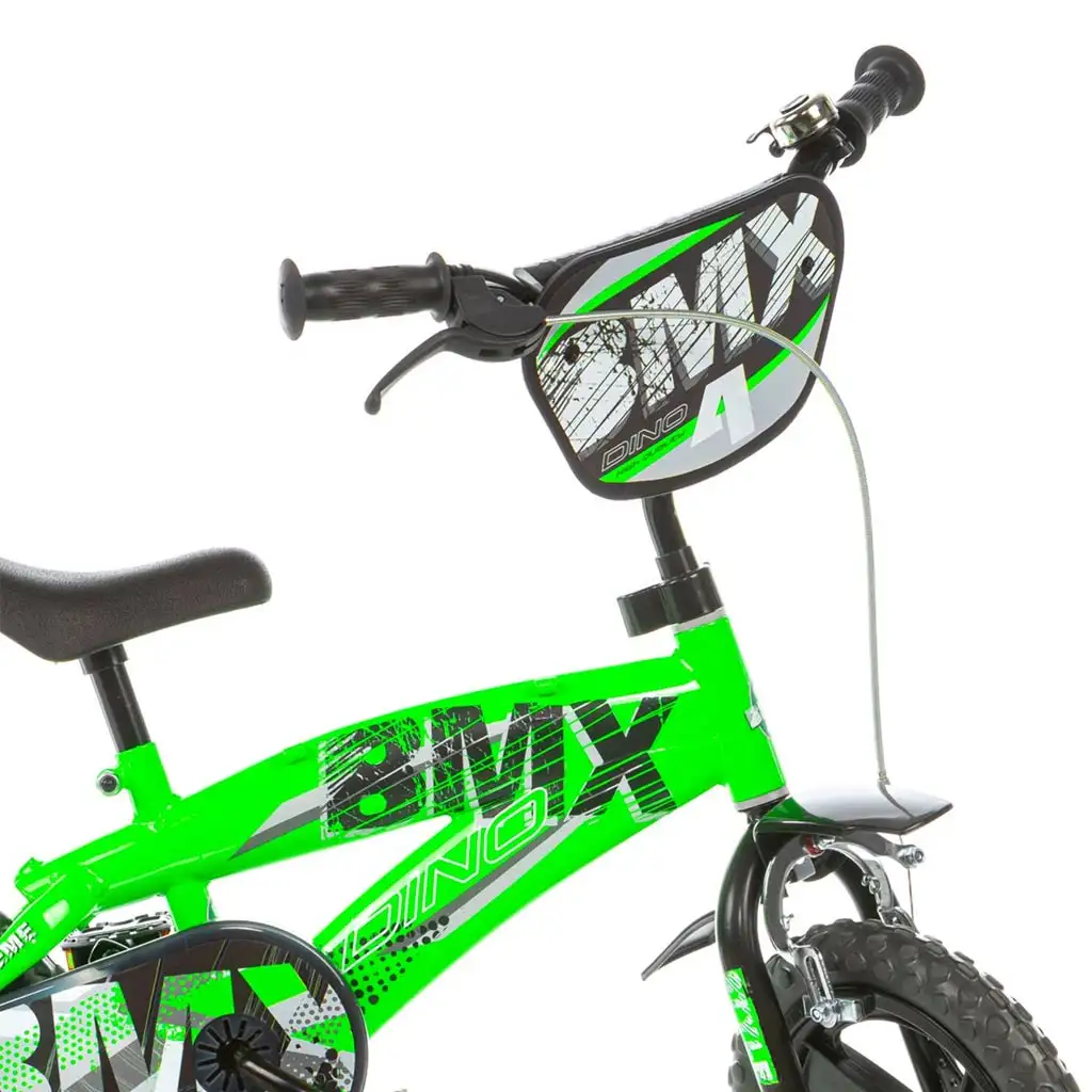BMX 12” детски велосипед с помощни колела в зелено-черен цвят – Dino Bikes велосипед изображение 3
