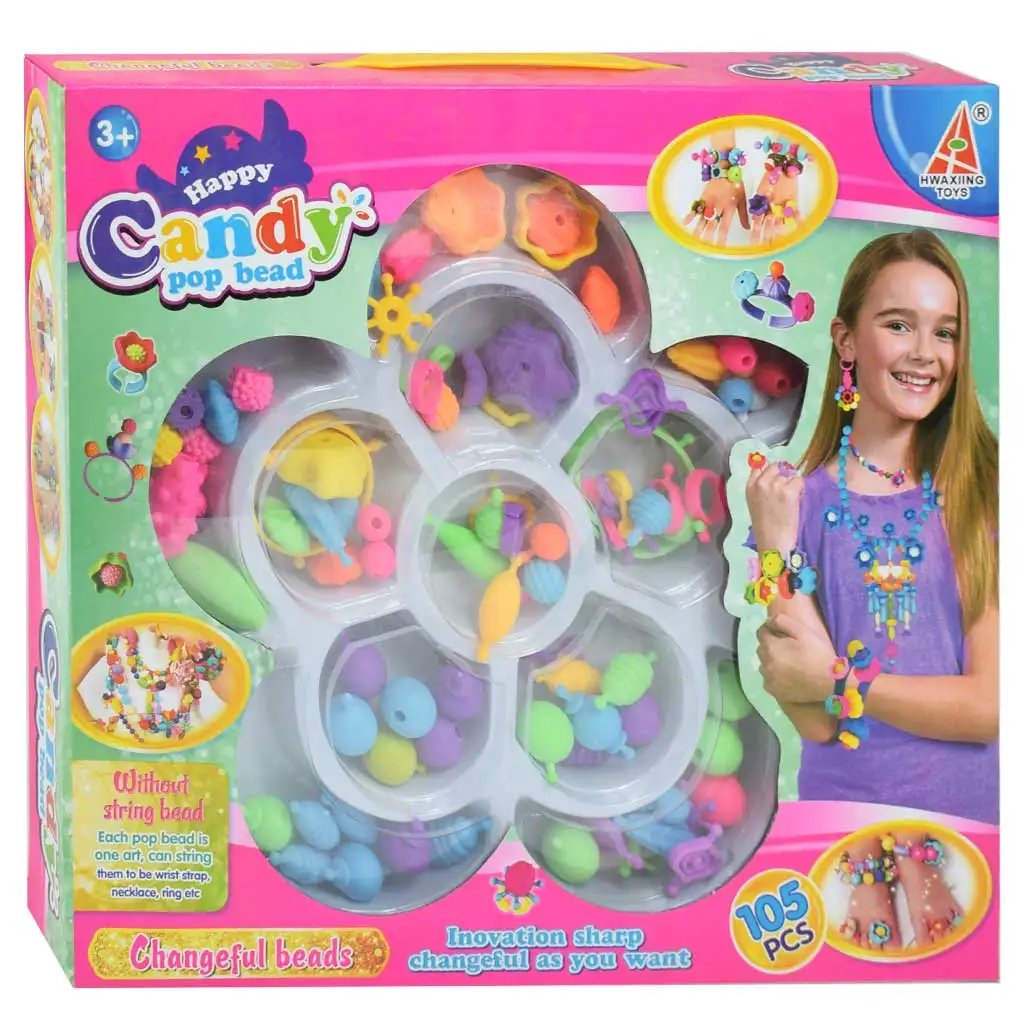 Candy PopBead: 105бр. комплект за изработка на бижута с цветни мъниста, пръстени и допълнителни елементи изображение 1