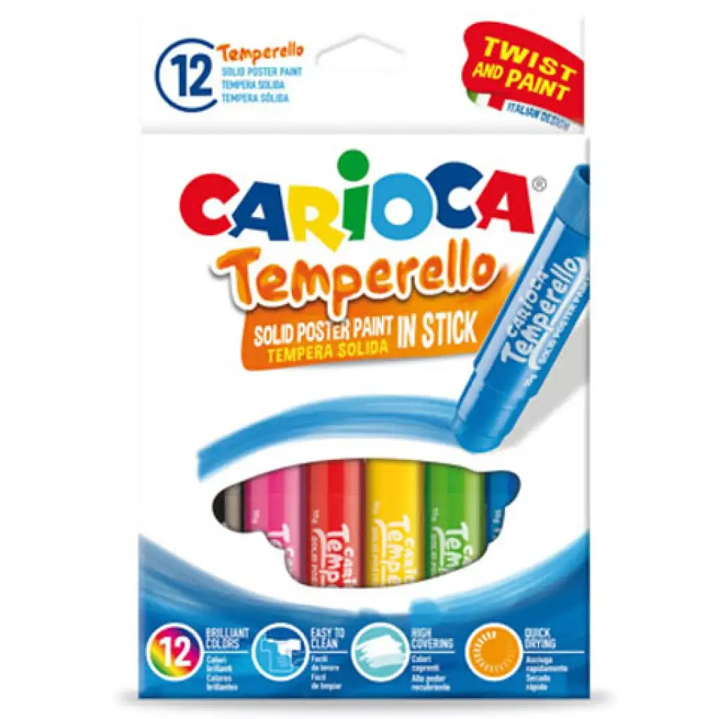 Carioca: Цветни темперни стикове 12бр. за пране изображение 1