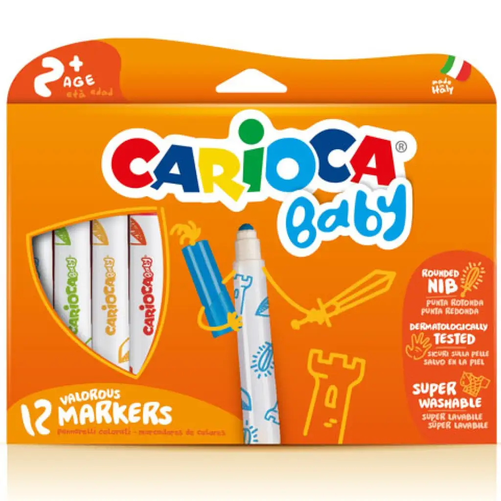 Carioca: Комплект от 12 цветни бебешки флумастера, които могат да се измиват изображение 1