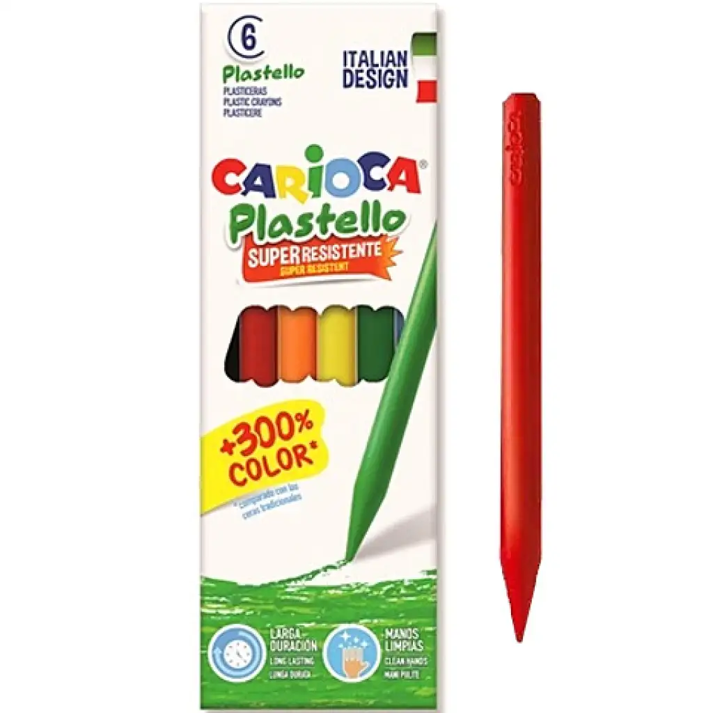 Carioca: Plastello восъчни цветни моливи комплект с трайни цветове 6бр. изображение 1
