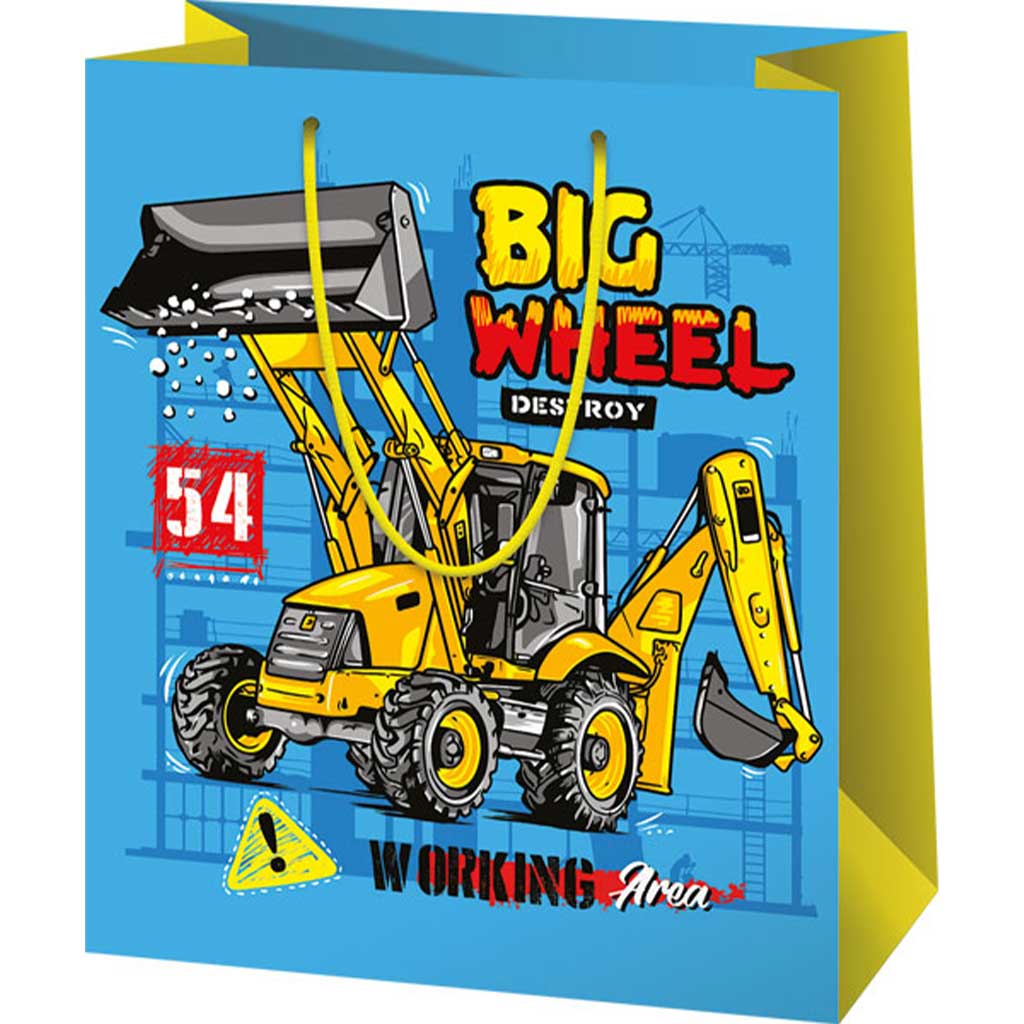 Чанта за подаръци с мотив на Big Wheel строителна машина голям размер 26x13x33cm изображение 1