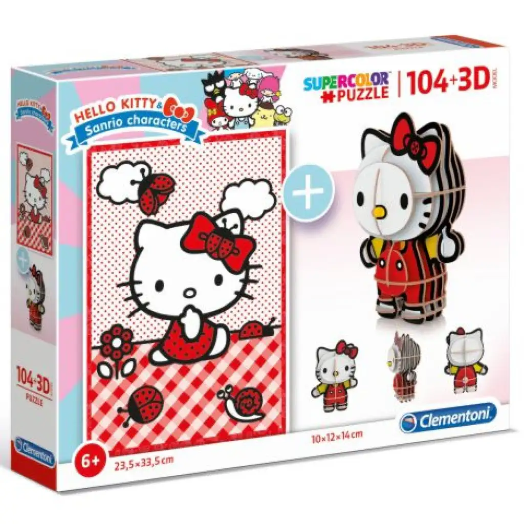 Clementoni: Hello Kitty 2 в 1 104бр. пъзел и моделна фигурка изображение 1